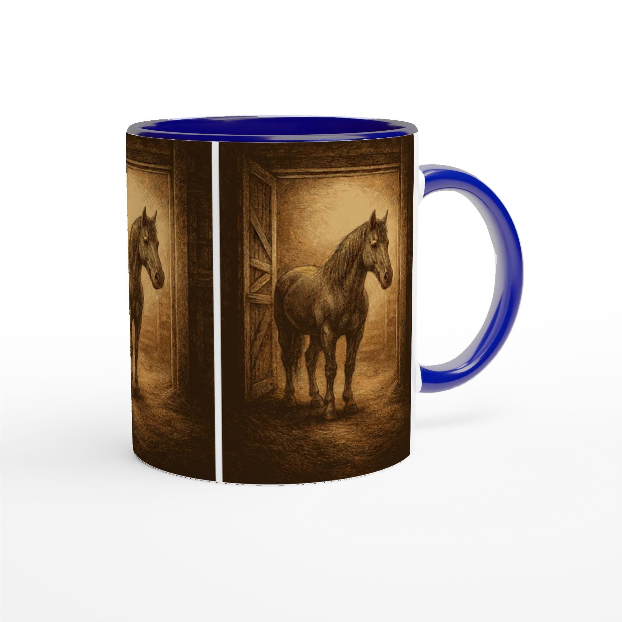 Stallmoment – Tasse mit Pferd im Scheuneneingang | Equestrian Mug | Geschenk für Reiterinnen & Pferdefans