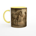 Pferd & Reiterin Tasse Vintage Stallmotiv Geschenk für Reiterinnen Equestrian Mug – Pferdeliebe Illustration – 325 ml Keramiktasse