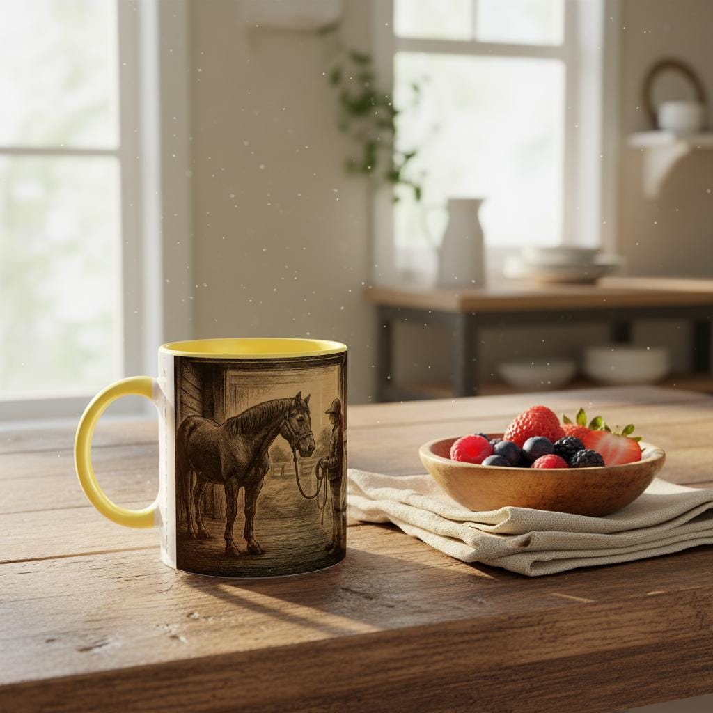 Stille Verbindung – Tasse mit Reiterin & Pferd, Stallmotiv, Geschenk für Pferdeliebhaberinnen