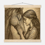 Silent Connection – Pferd & Mädchen Wandbild 20×25 cm | Emotionales Pferdeposter mit Holzaufhängern Geschenk für Reiterinnen Pferdeliebhaber