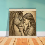 Silent Connection – Pferd & Mädchen Wandbild 20×25 cm | Emotionales Pferdeposter mit Holzaufhängern Geschenk für Reiterinnen Pferdeliebhaber