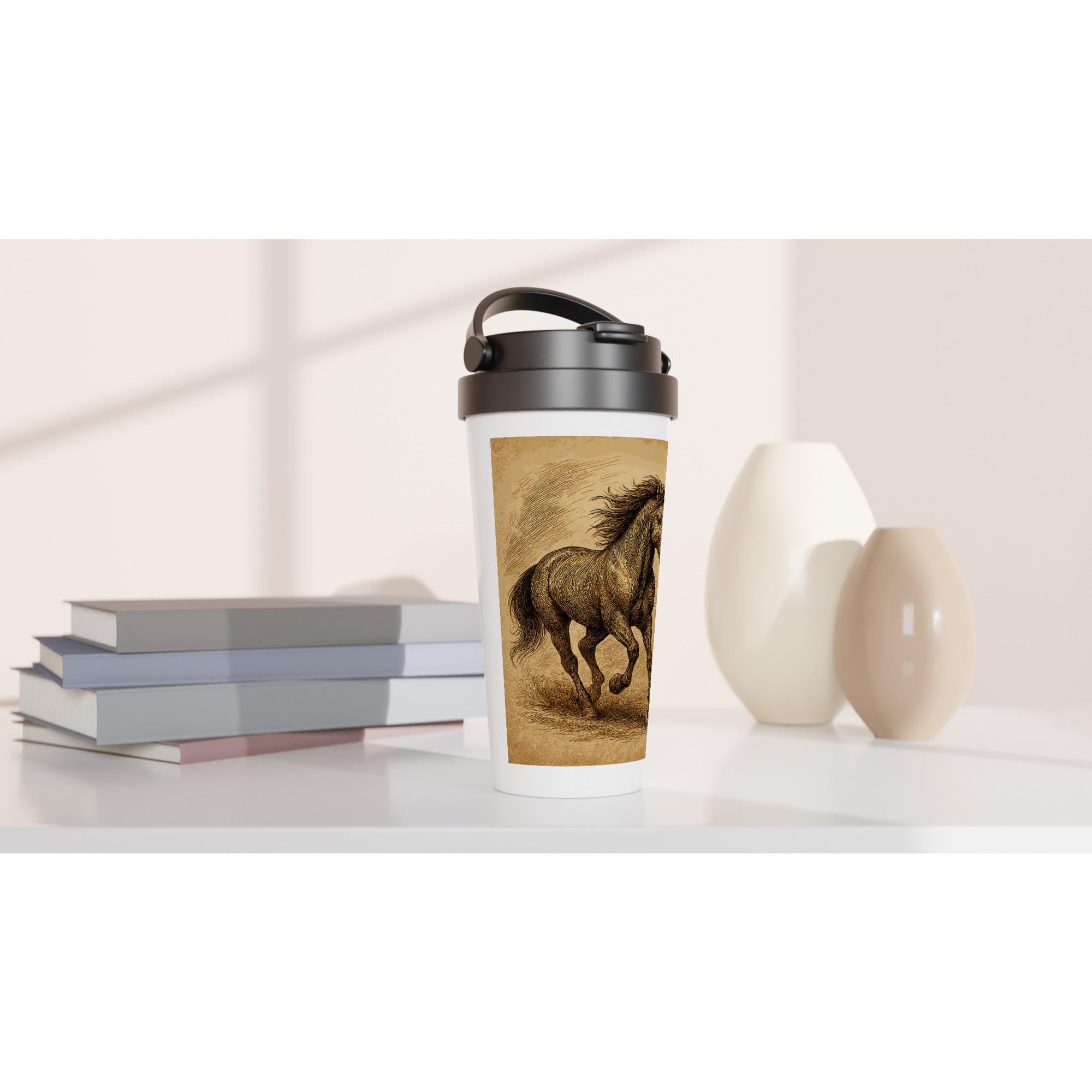 Edelstahl Thermobecher Pferd – 15 oz Travel Mug mit Deckel – Wiederverwendbarer Kaffeebecher Pferdeliebhaber Geschenk