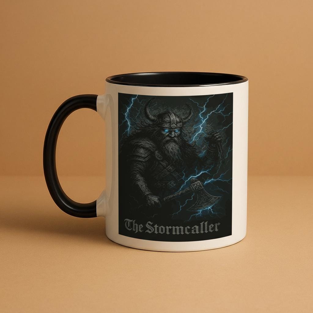 The Stormcaller – Wikinger Krieger Tasse | Norse Mythology Mug | Dark Fantasy Art | Geschenk für Männer & Fantasy-Fansviking mug
