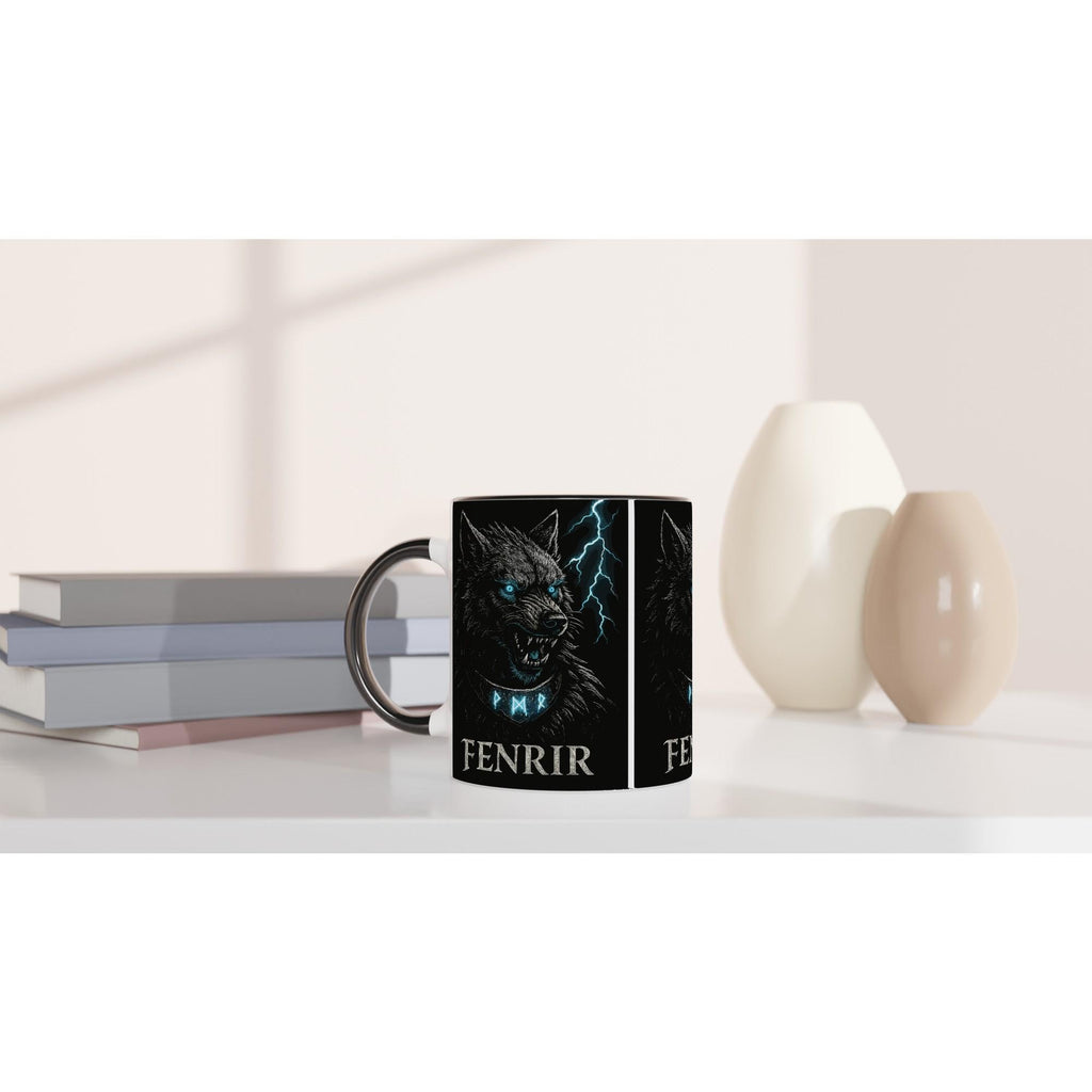 Fenrir Tasse – Nordische Mythologie Wolf – Wikinger Geschenk – Viking Mug mit Runen – Fenrir Wolf Illustration – Nordic Pagan Coffee Cup