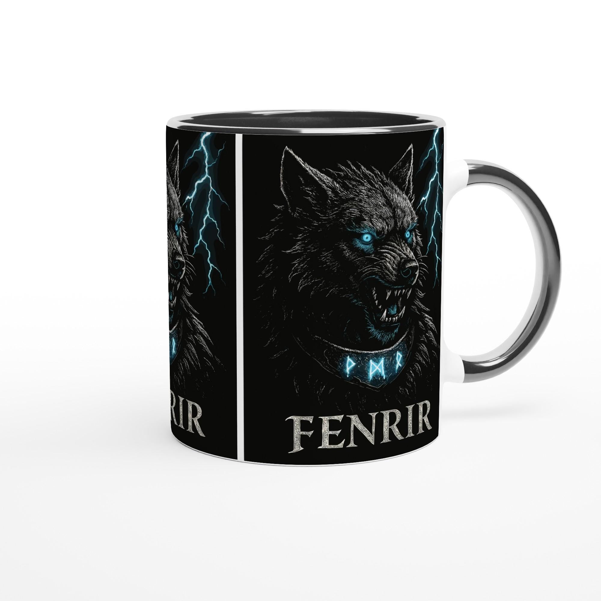 Fenrir Tasse – Nordische Mythologie Wolf – Wikinger Geschenk – Viking Mug mit Runen – Fenrir Wolf Illustration – Nordic Pagan Coffee Cup