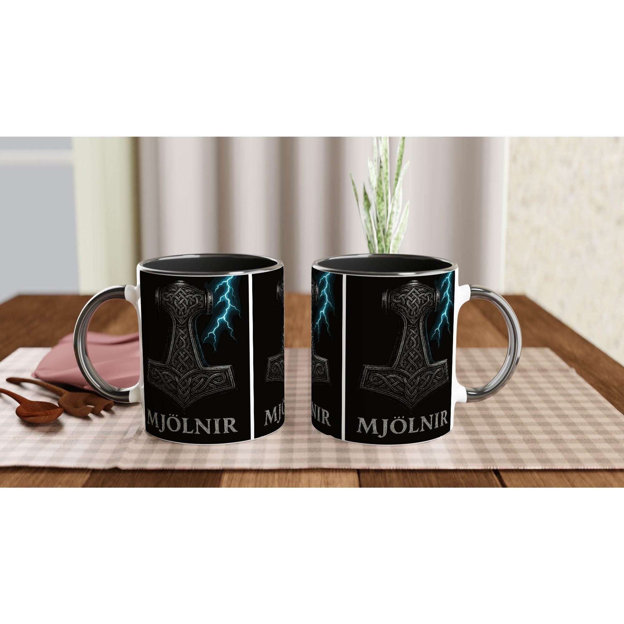 Mjölnir Tasse – Thor’s Hammer – Nordic Viking Mug – Electric Blue Metal Art – Geschenk für Männer & Mythologie Fans – Nordic Power Cup