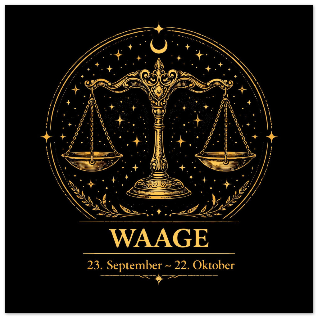 Sternzeichen Waage Wandbild Fine Art Zodiac Wall Art für Frauen – Astrologie Kunstdruck – Waage Poster Schwarz Gold – Sternzeichen Geschenk