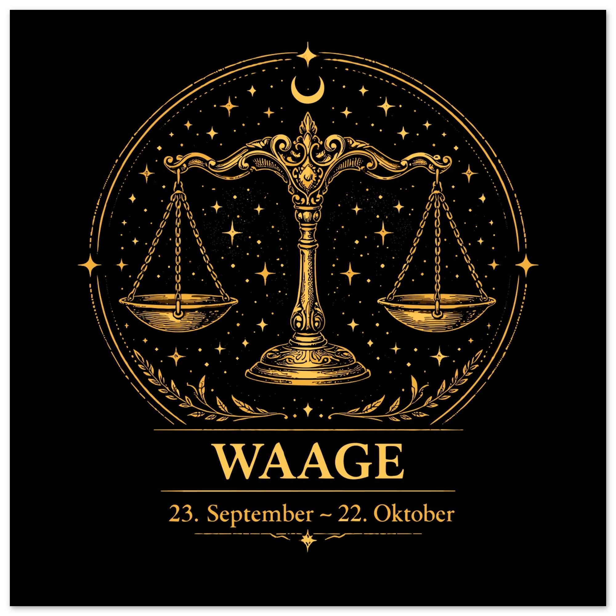 Sternzeichen Waage Wandbild Fine Art Zodiac Wall Art für Frauen – Astrologie Kunstdruck – Waage Poster Schwarz Gold – Sternzeichen Geschenk