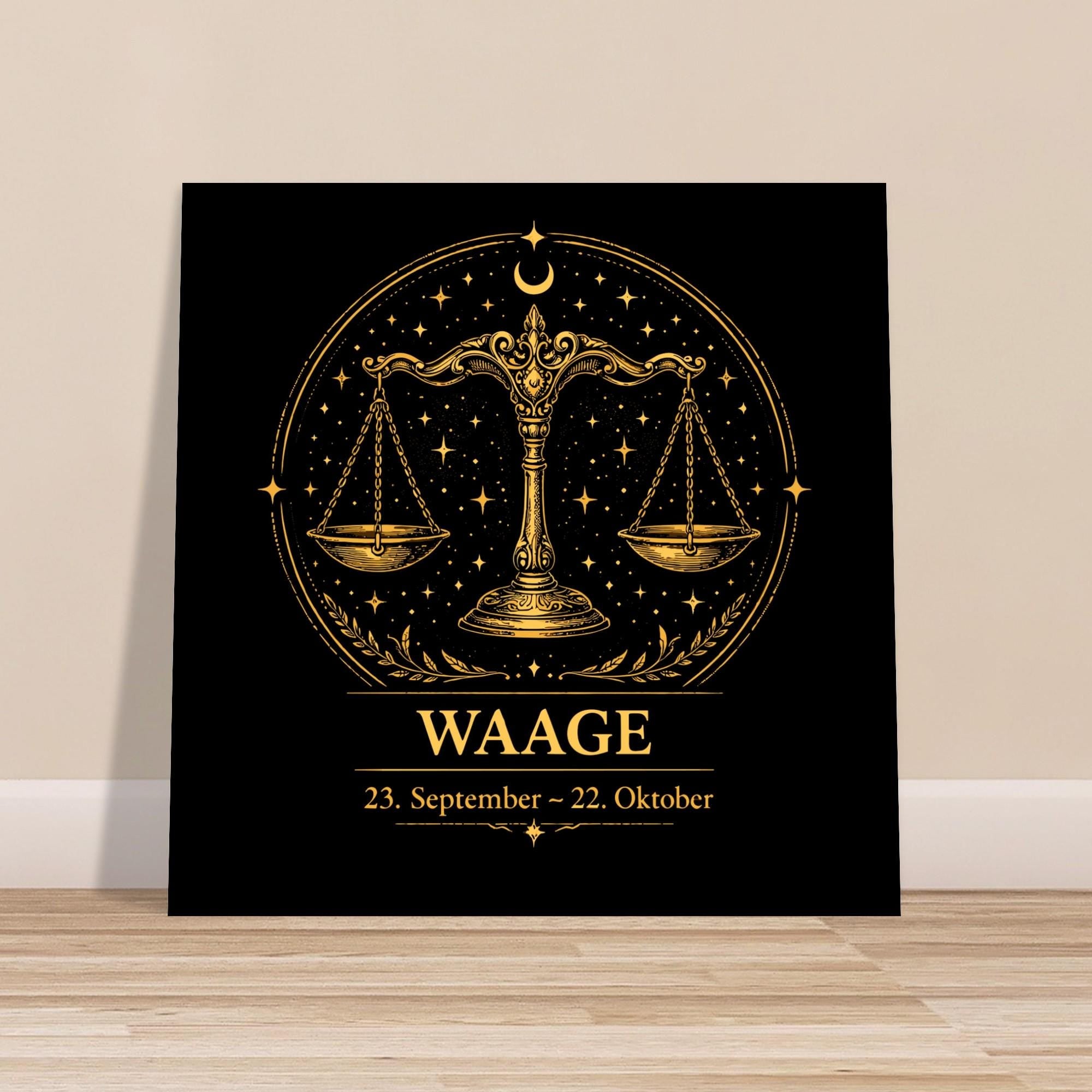 Sternzeichen Waage Wandbild Fine Art Zodiac Wall Art für Frauen – Astrologie Kunstdruck – Waage Poster Schwarz Gold – Sternzeichen Geschenk