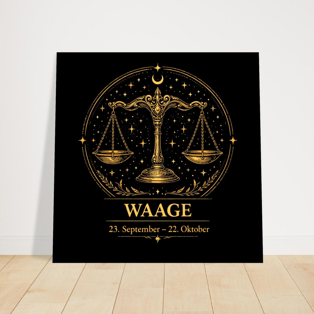 Sternzeichen Waage Wandbild Fine Art Zodiac Wall Art für Frauen – Astrologie Kunstdruck – Waage Poster Schwarz Gold – Sternzeichen Geschenk