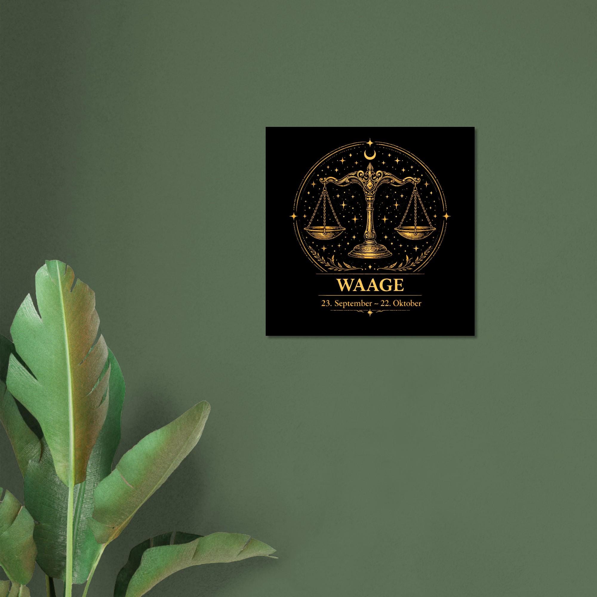 Sternzeichen Waage Wandbild Fine Art Zodiac Wall Art für Frauen – Astrologie Kunstdruck – Waage Poster Schwarz Gold – Sternzeichen Geschenk