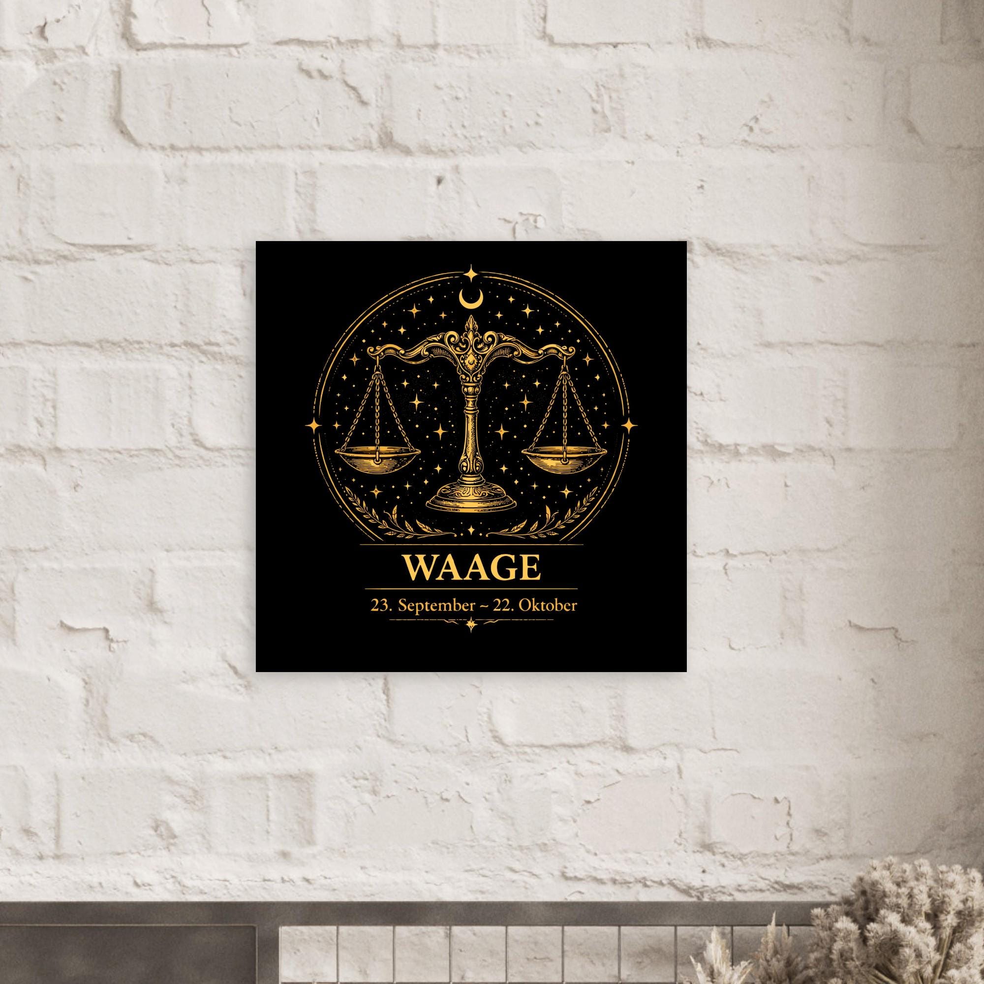 Sternzeichen Waage Wandbild Fine Art Zodiac Wall Art für Frauen – Astrologie Kunstdruck – Waage Poster Schwarz Gold – Sternzeichen Geschenk