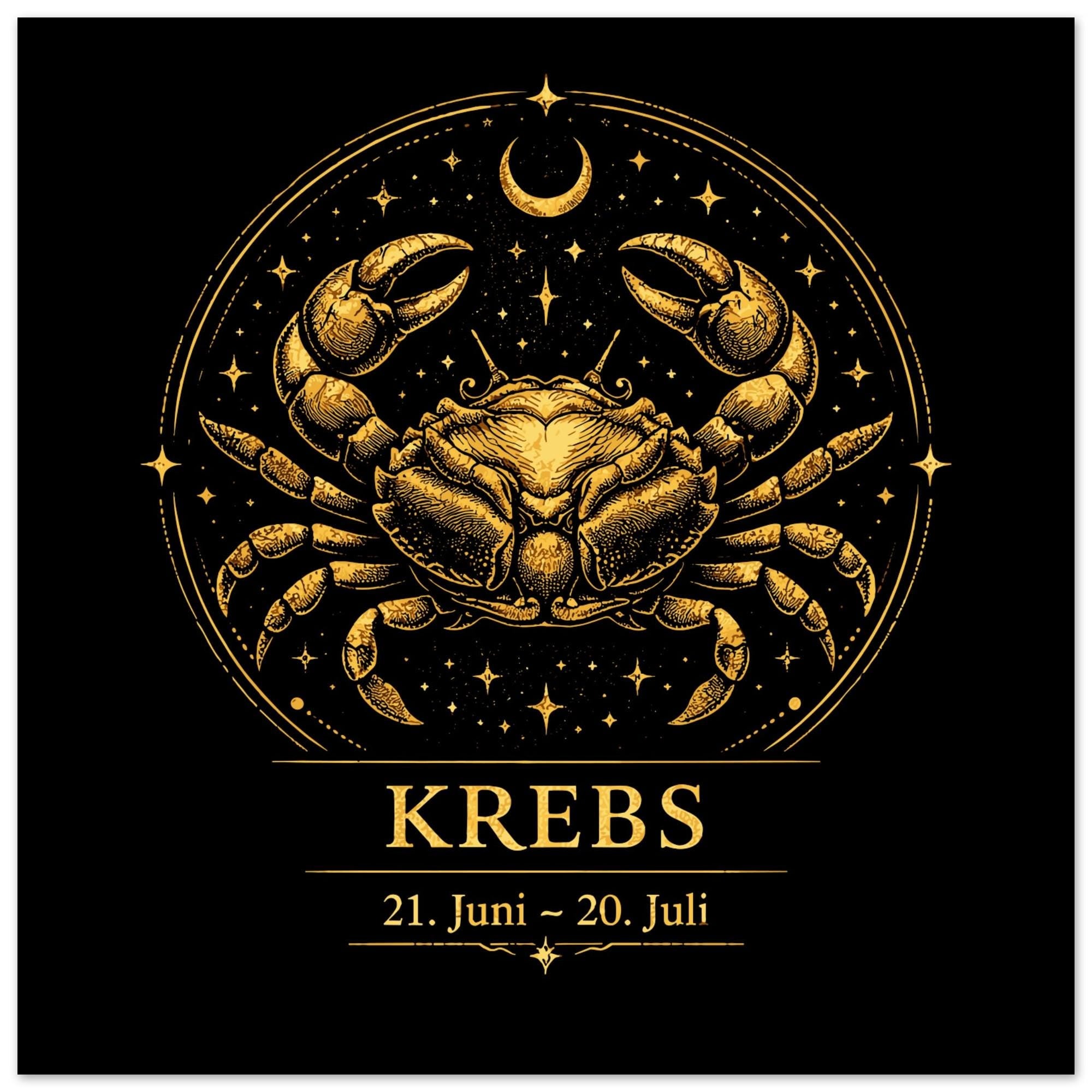 Sternzeichen Krebs Wandbild Fine Art Zodiac Wall Art für Frauen – Astrologie Kunstdruck – Krebs Poster Schwarz Gold – Sternzeichen Geschenk