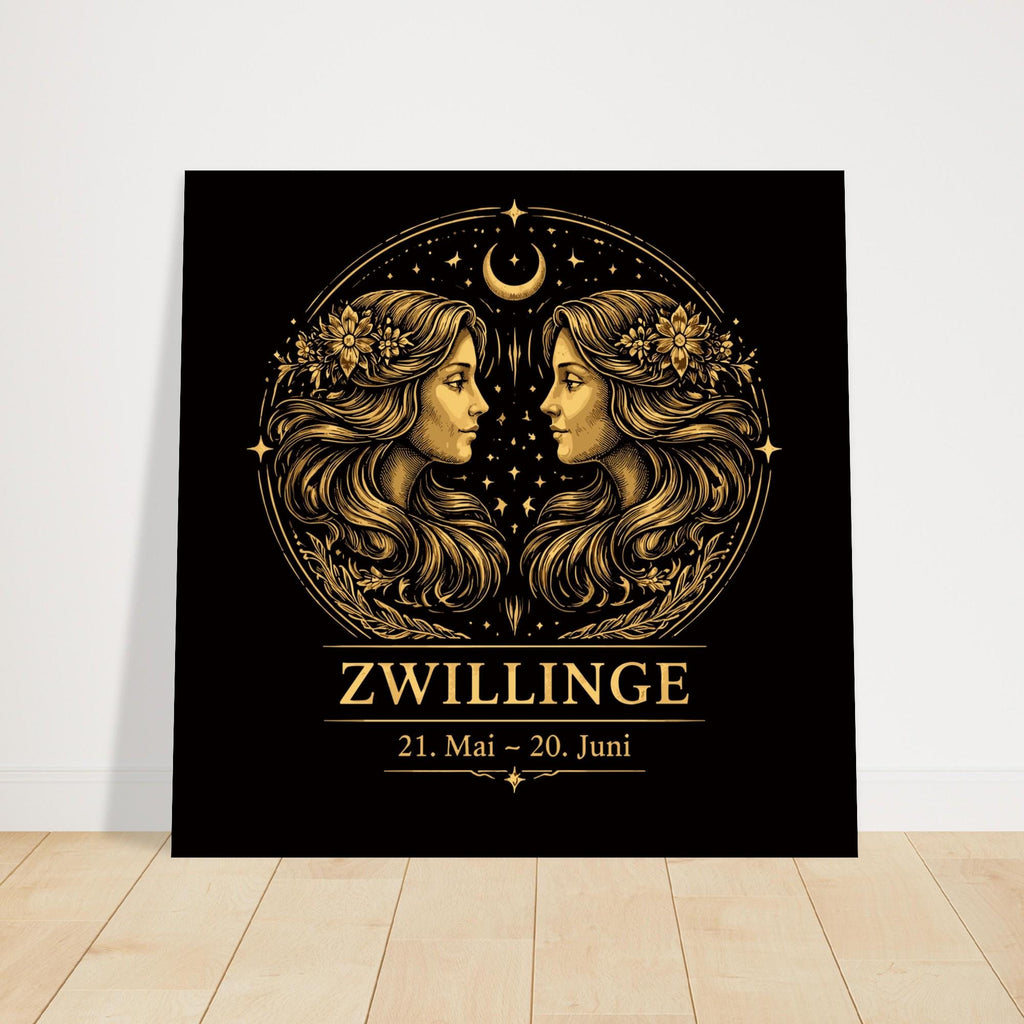 Sternzeichen Zwillinge Wandbild – Fine Art Zodiac Wall Art – Astrologie Kunstdruck – Zwillinge Poster Schwarz Gold – Sternzeichen Geschenk