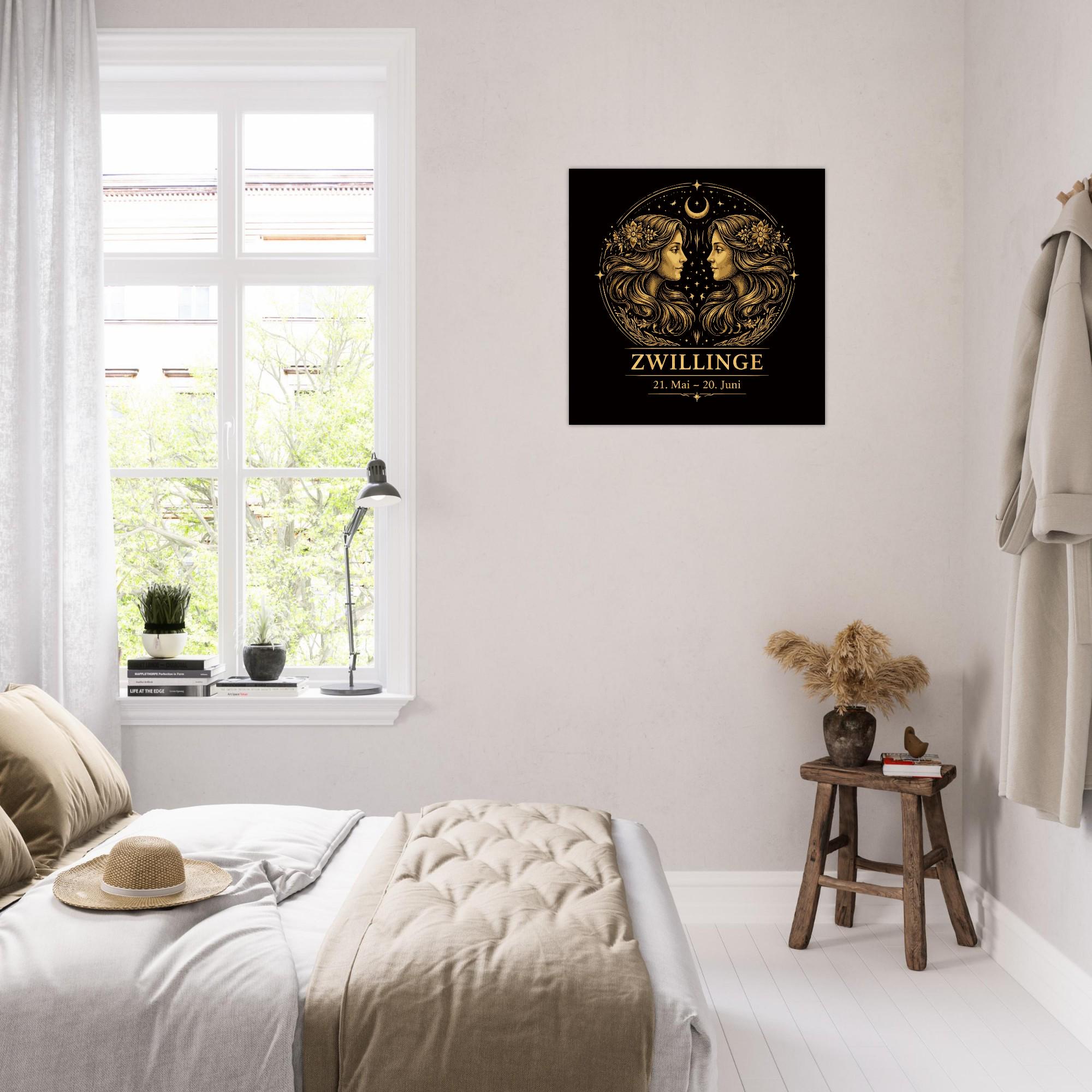 Sternzeichen Zwillinge Wandbild – Fine Art Zodiac Wall Art – Astrologie Kunstdruck – Zwillinge Poster Schwarz Gold – Sternzeichen Geschenk