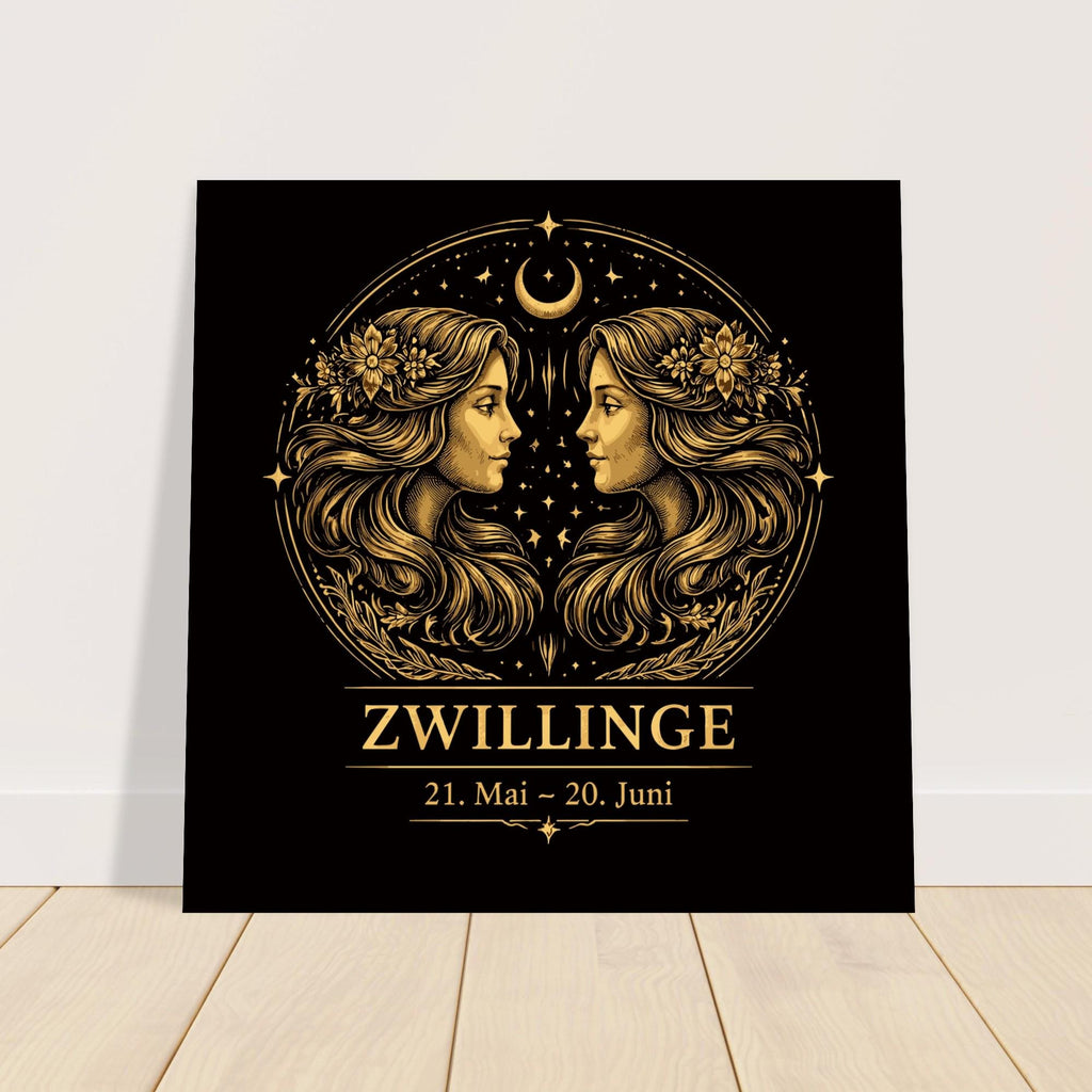 Sternzeichen Zwillinge Wandbild – Fine Art Zodiac Wall Art – Astrologie Kunstdruck – Zwillinge Poster Schwarz Gold – Sternzeichen Geschenk