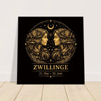 Sternzeichen Zwillinge Wandbild – Fine Art Zodiac Wall Art – Astrologie Kunstdruck – Zwillinge Poster Schwarz Gold – Sternzeichen Geschenk