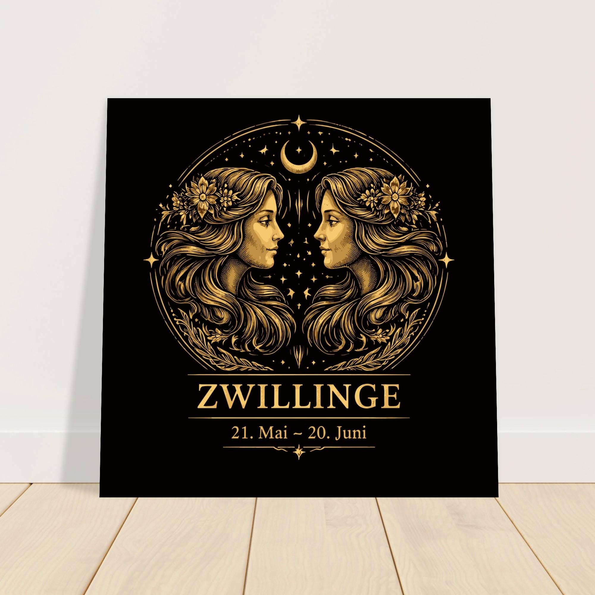 Sternzeichen Zwillinge Wandbild – Fine Art Zodiac Wall Art – Astrologie Kunstdruck – Zwillinge Poster Schwarz Gold – Sternzeichen Geschenk