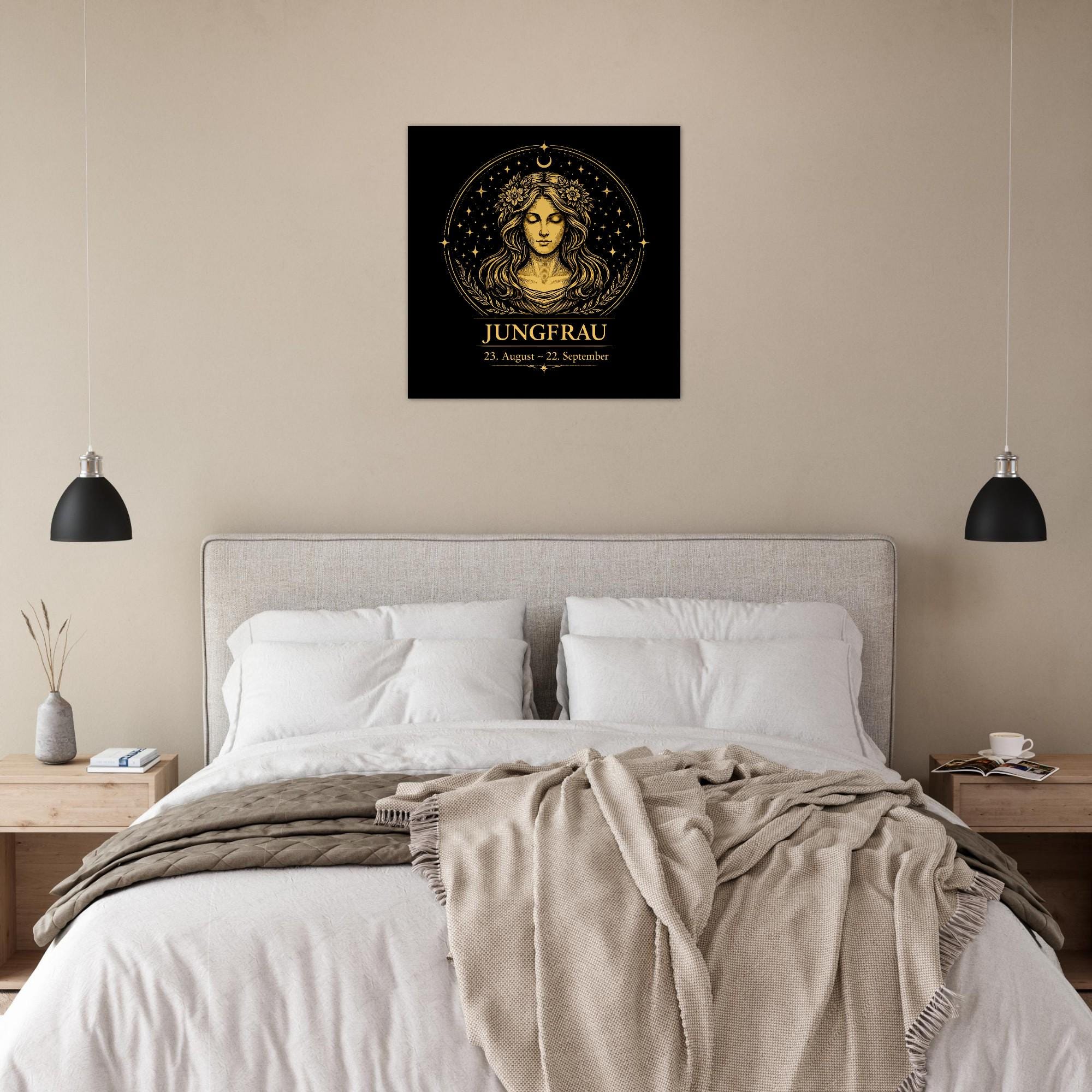 Sternzeichen Jungfrau Wandbild – Fine Art Zodiac Wall ArtAstrologie Kunstdruck – Jungfrau Poster Schwarz Gold – Sternzeichen Geschenk