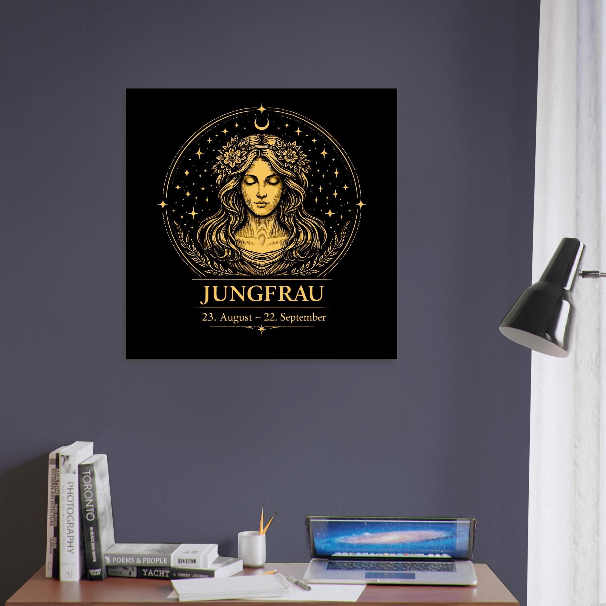 Sternzeichen Jungfrau Wandbild – Fine Art Zodiac Wall ArtAstrologie Kunstdruck – Jungfrau Poster Schwarz Gold – Sternzeichen Geschenk