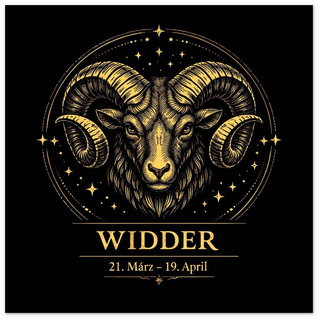 Sternzeichen Widder Wandbild – Fine Art Zodiac Wall Art – Astrologie Kunstdruck – Widder Poster Schwarz Gold – Sternzeichen Geschenk