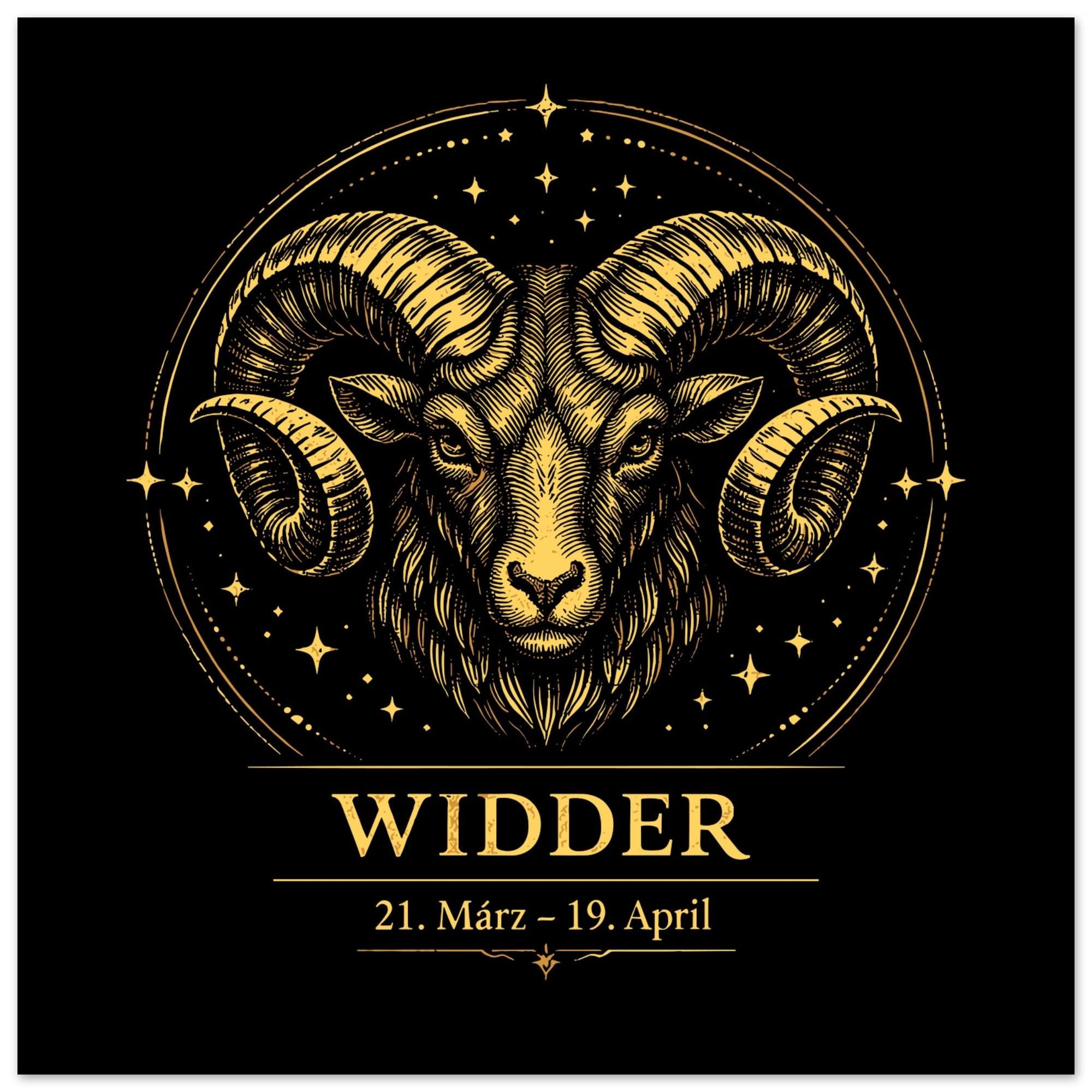 Sternzeichen Widder Wandbild – Fine Art Zodiac Wall Art – Astrologie Kunstdruck – Widder Poster Schwarz Gold – Sternzeichen Geschenk