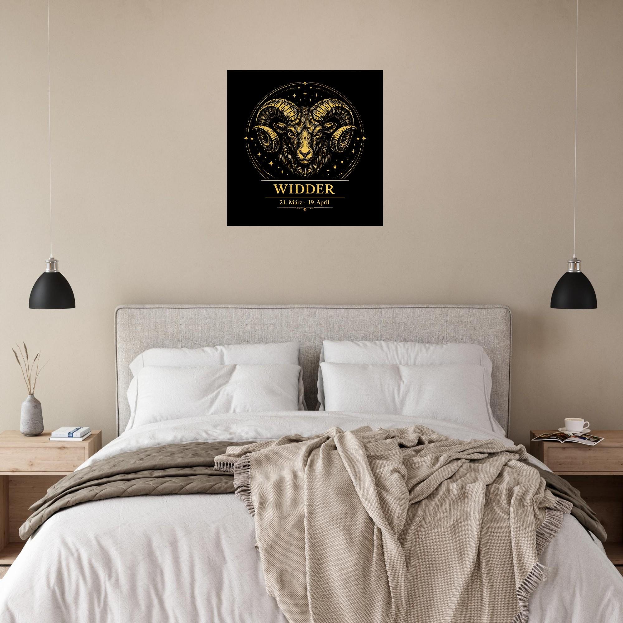 Sternzeichen Widder Wandbild – Fine Art Zodiac Wall Art – Astrologie Kunstdruck – Widder Poster Schwarz Gold – Sternzeichen Geschenk