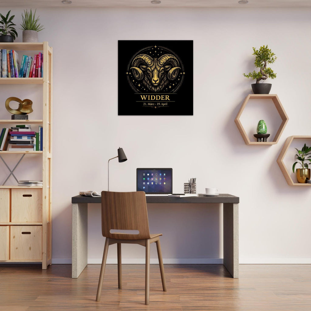 Sternzeichen Widder Wandbild – Fine Art Zodiac Wall Art – Astrologie Kunstdruck – Widder Poster Schwarz Gold – Sternzeichen Geschenk