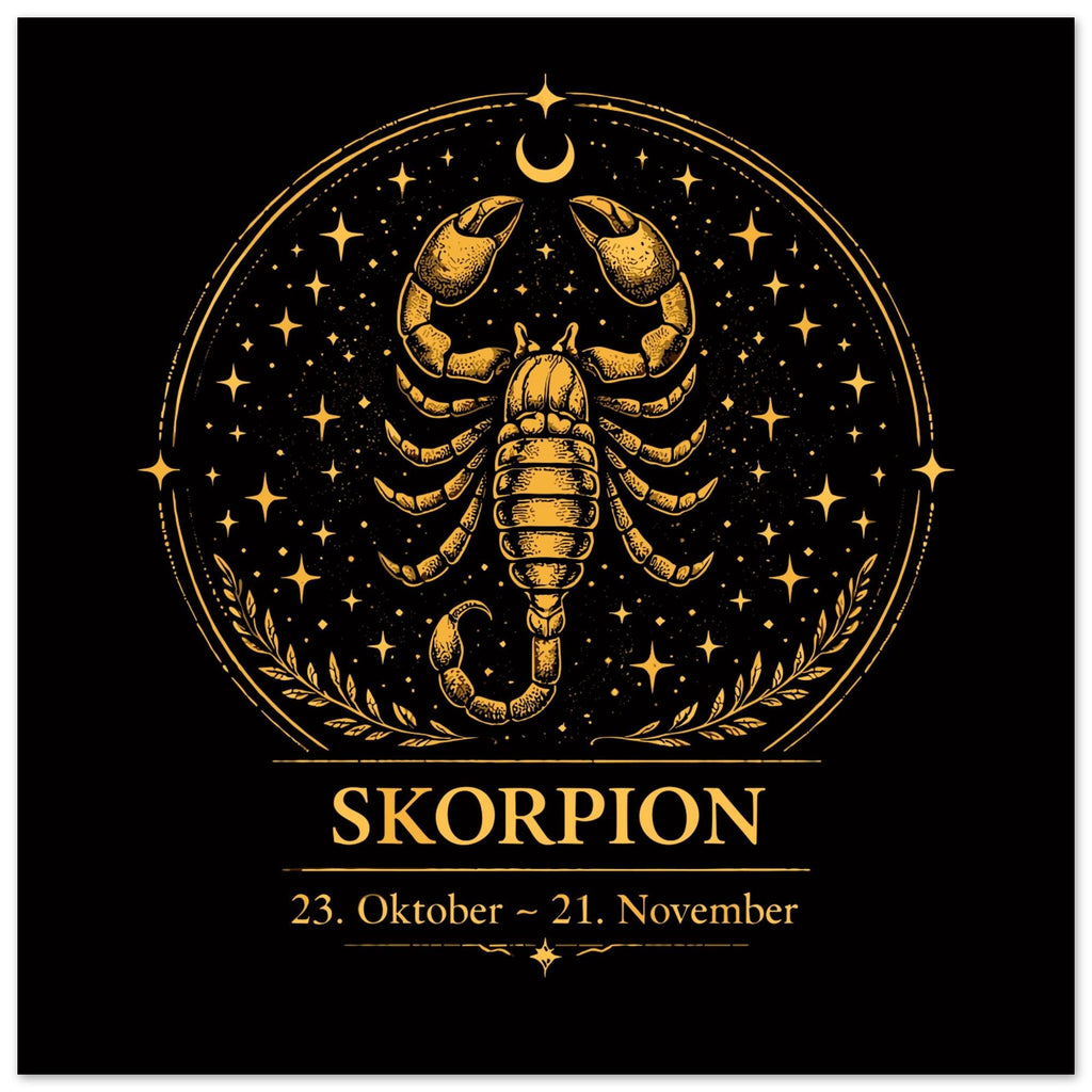 Sternzeichen Skorpion Wandbild – Fine Art Zodiac Wall Art – Astrologie Kunstdruck – Skorpion Poster Schwarz Gold – Sternzeichen Geschenk