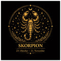 Sternzeichen Skorpion Wandbild – Fine Art Zodiac Wall Art – Astrologie Kunstdruck – Skorpion Poster Schwarz Gold – Sternzeichen Geschenk