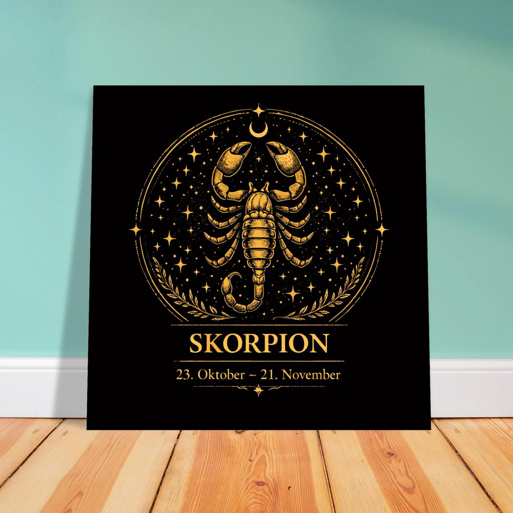 Sternzeichen Skorpion Wandbild – Fine Art Zodiac Wall Art – Astrologie Kunstdruck – Skorpion Poster Schwarz Gold – Sternzeichen Geschenk
