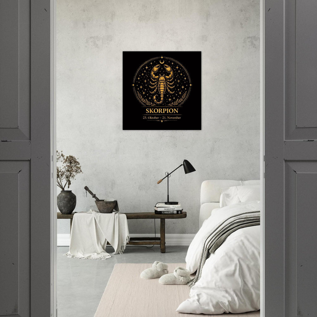 Sternzeichen Skorpion Wandbild – Fine Art Zodiac Wall Art – Astrologie Kunstdruck – Skorpion Poster Schwarz Gold – Sternzeichen Geschenk