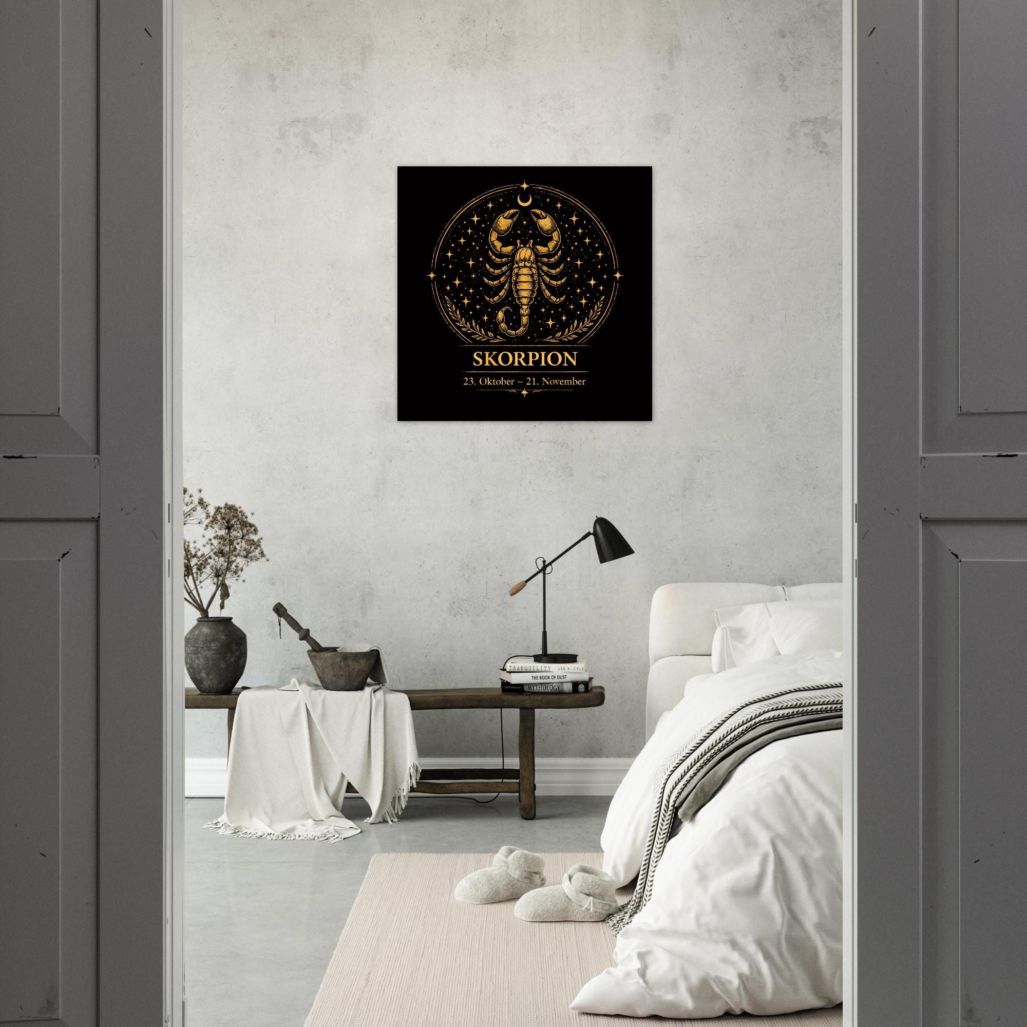 Sternzeichen Skorpion Wandbild – Fine Art Zodiac Wall Art – Astrologie Kunstdruck – Skorpion Poster Schwarz Gold – Sternzeichen Geschenk