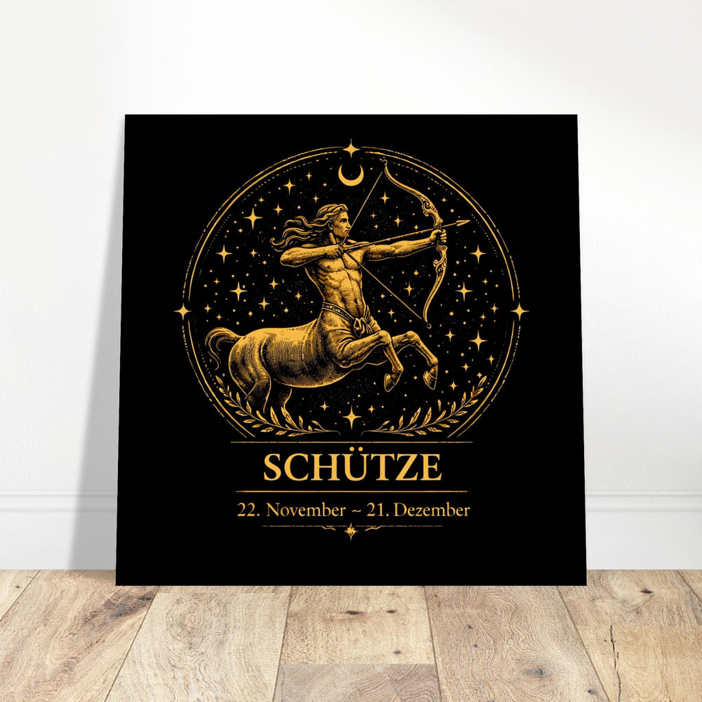Sternzeichen Schütze Wandbild – Fine Art Zodiac Wall Art – Astrologie Kunstdruck – Schütze Poster Schwarz Gold – Sternzeichen Geschenk