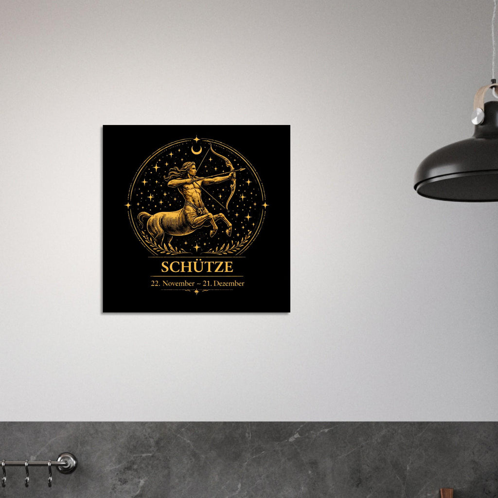 Sternzeichen Schütze Wandbild – Fine Art Zodiac Wall Art – Astrologie Kunstdruck – Schütze Poster Schwarz Gold – Sternzeichen Geschenk