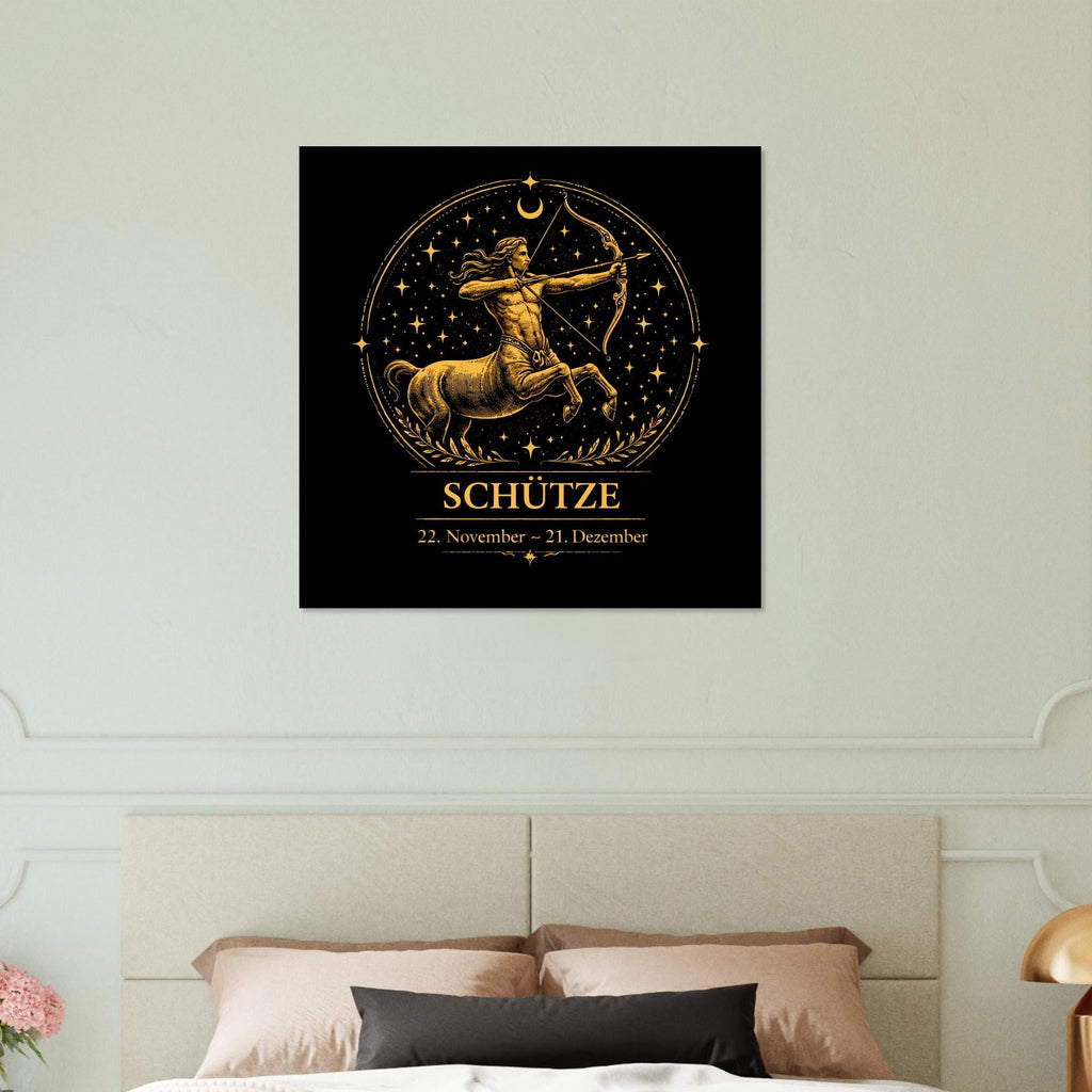 Sternzeichen Schütze Wandbild – Fine Art Zodiac Wall Art – Astrologie Kunstdruck – Schütze Poster Schwarz Gold – Sternzeichen Geschenk
