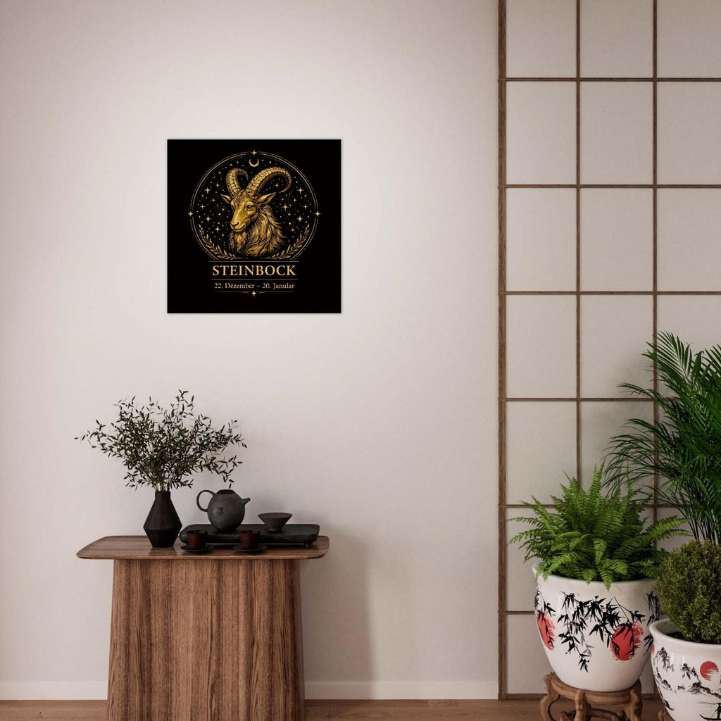 Sternzeichen Steinbock Wandbild – Fine Art Zodiac Wall Art – Astrologie Kunstdruck – Steinbock Poster Schwarz Gold – Sternzeichen Geschenk