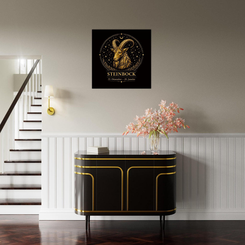 Sternzeichen Steinbock Wandbild – Fine Art Zodiac Wall Art – Astrologie Kunstdruck – Steinbock Poster Schwarz Gold – Sternzeichen Geschenk