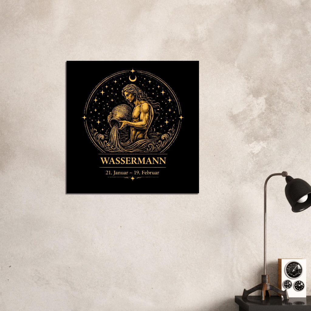 Sternzeichen Wassermann Wandbild – Fine Art Zodiac Wall Art – Astrologie Kunstdruck – Wassermann Poster Schwarz Gold – Sternzeichen Geschenk