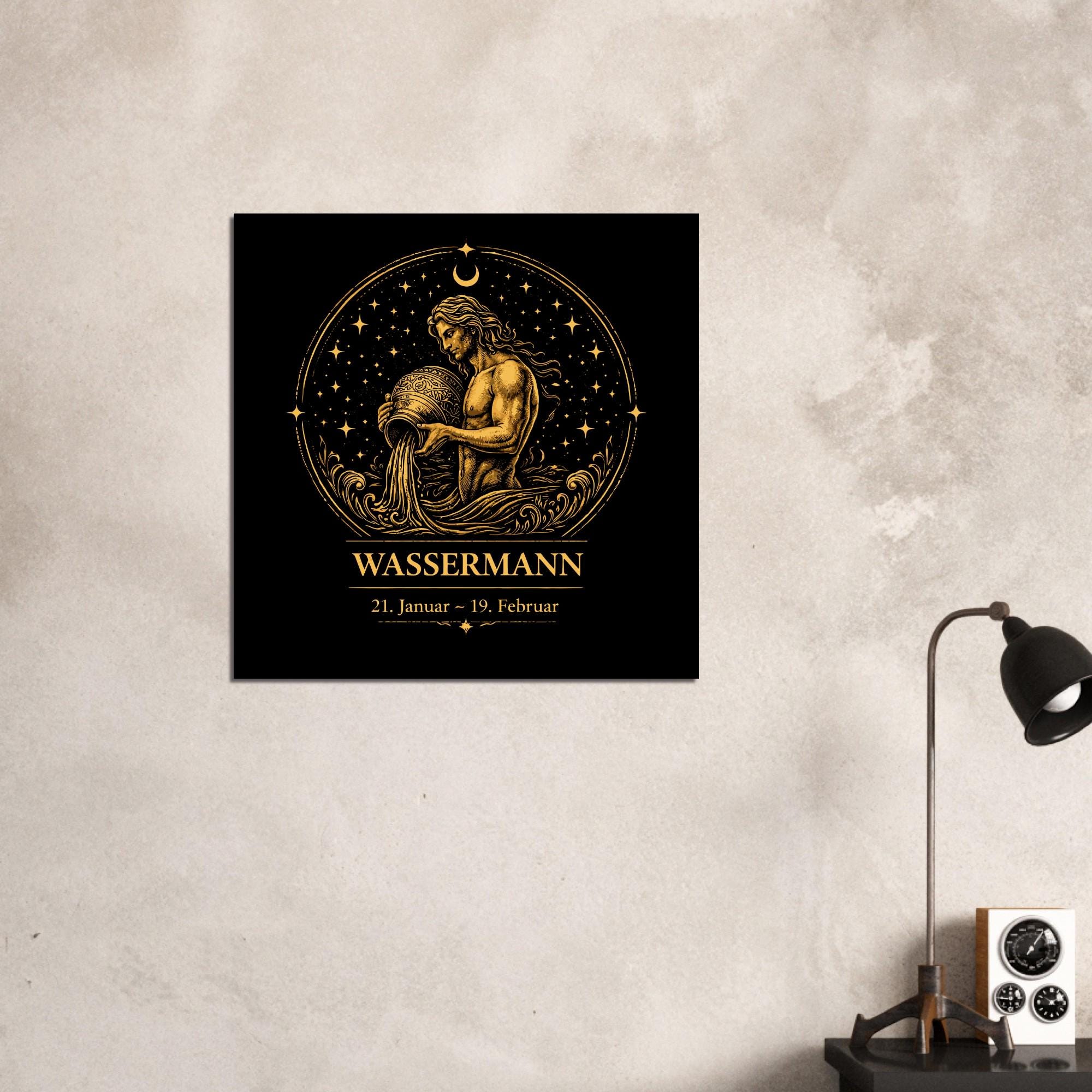 Sternzeichen Wassermann Wandbild – Fine Art Zodiac Wall Art – Astrologie Kunstdruck – Wassermann Poster Schwarz Gold – Sternzeichen Geschenk
