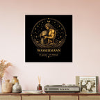 Sternzeichen Wassermann Wandbild – Fine Art Zodiac Wall Art – Astrologie Kunstdruck – Wassermann Poster Schwarz Gold – Sternzeichen Geschenk