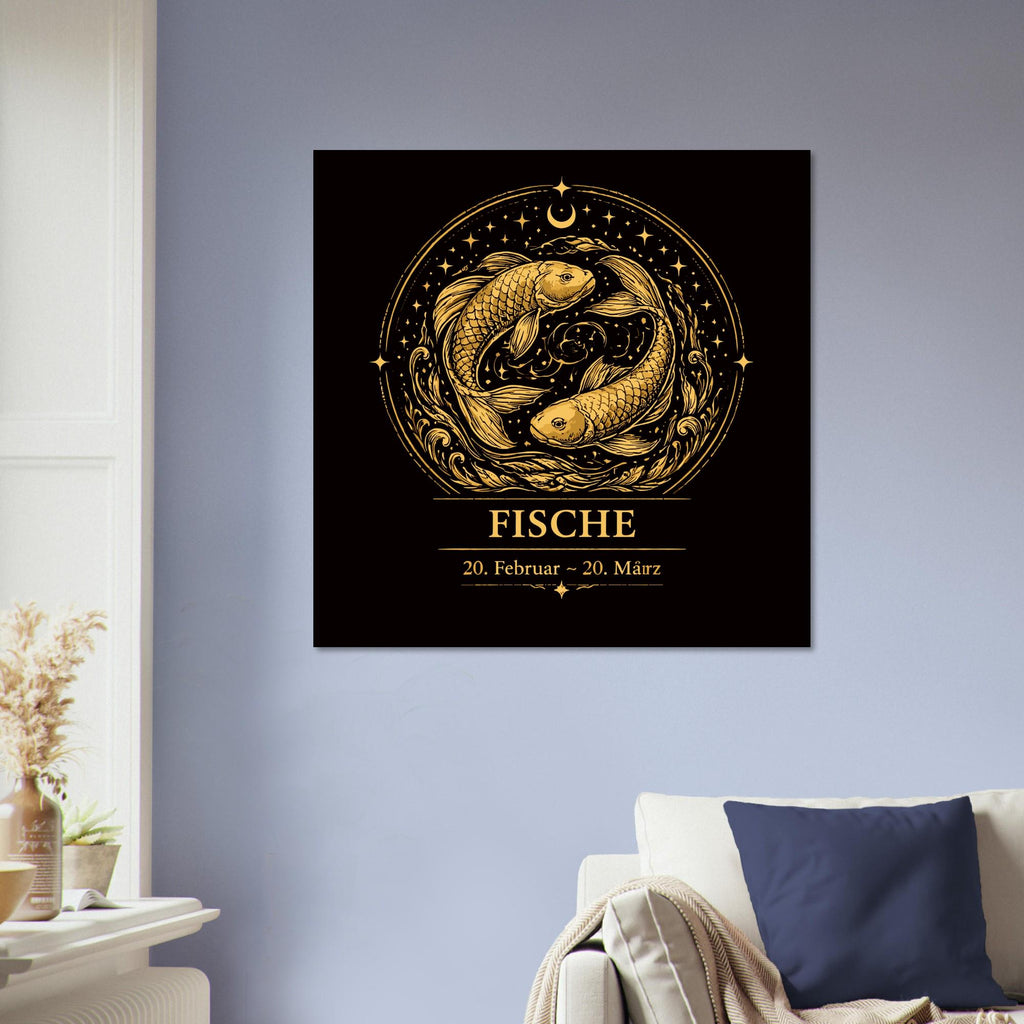 Sternzeichen Fische Wandbild – Fine Art Zodiac Wall Art – Astrologie Kunstdruck – Fische Poster Schwarz Gold – Sternzeichen Geschenk