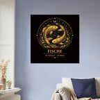 Sternzeichen Fische Wandbild – Fine Art Zodiac Wall Art – Astrologie Kunstdruck – Fische Poster Schwarz Gold – Sternzeichen Geschenk