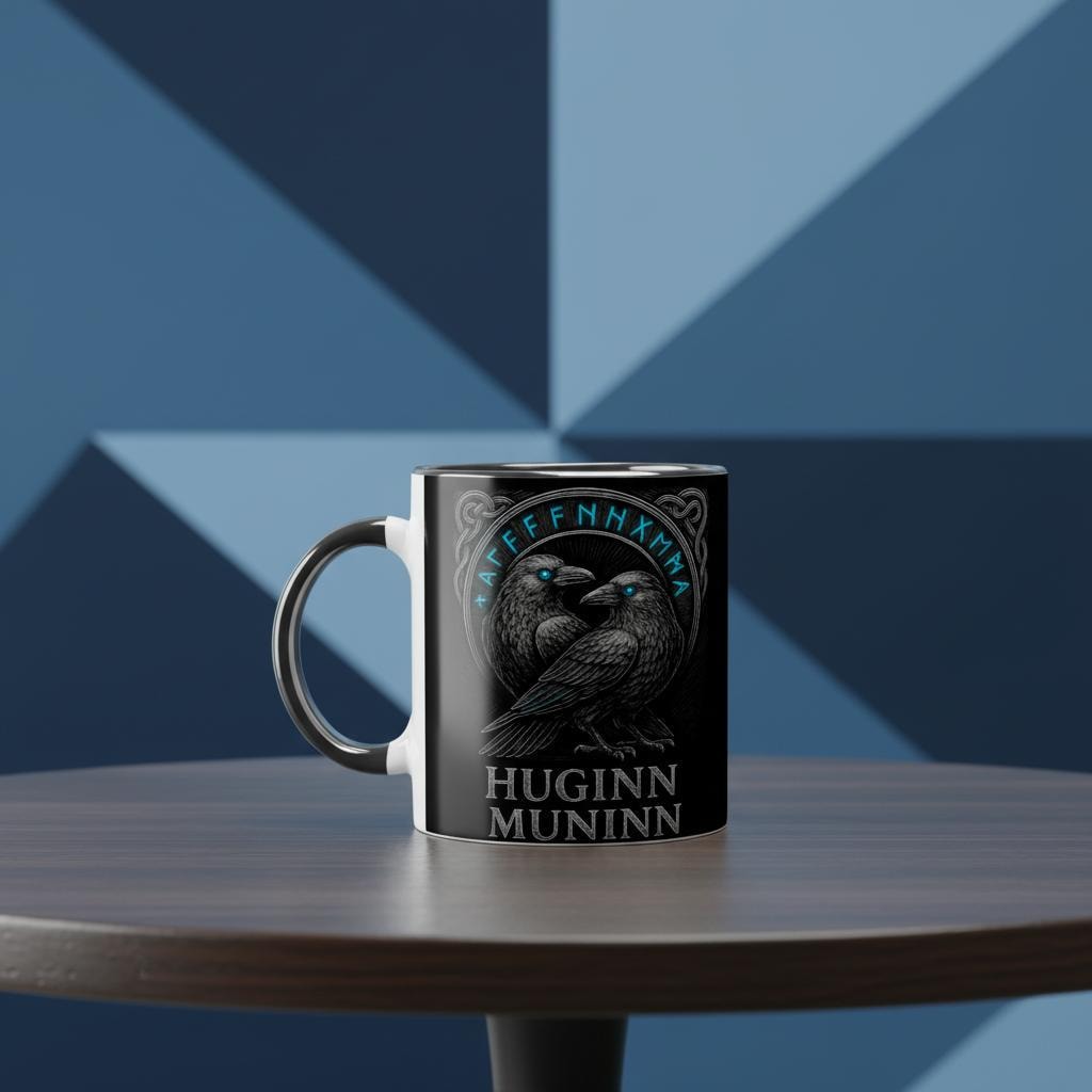 Huginn & Muninn – Odins Raben Motiv | Nordische Mythologie Illustration | Viking Raven Artwork | Black Edition