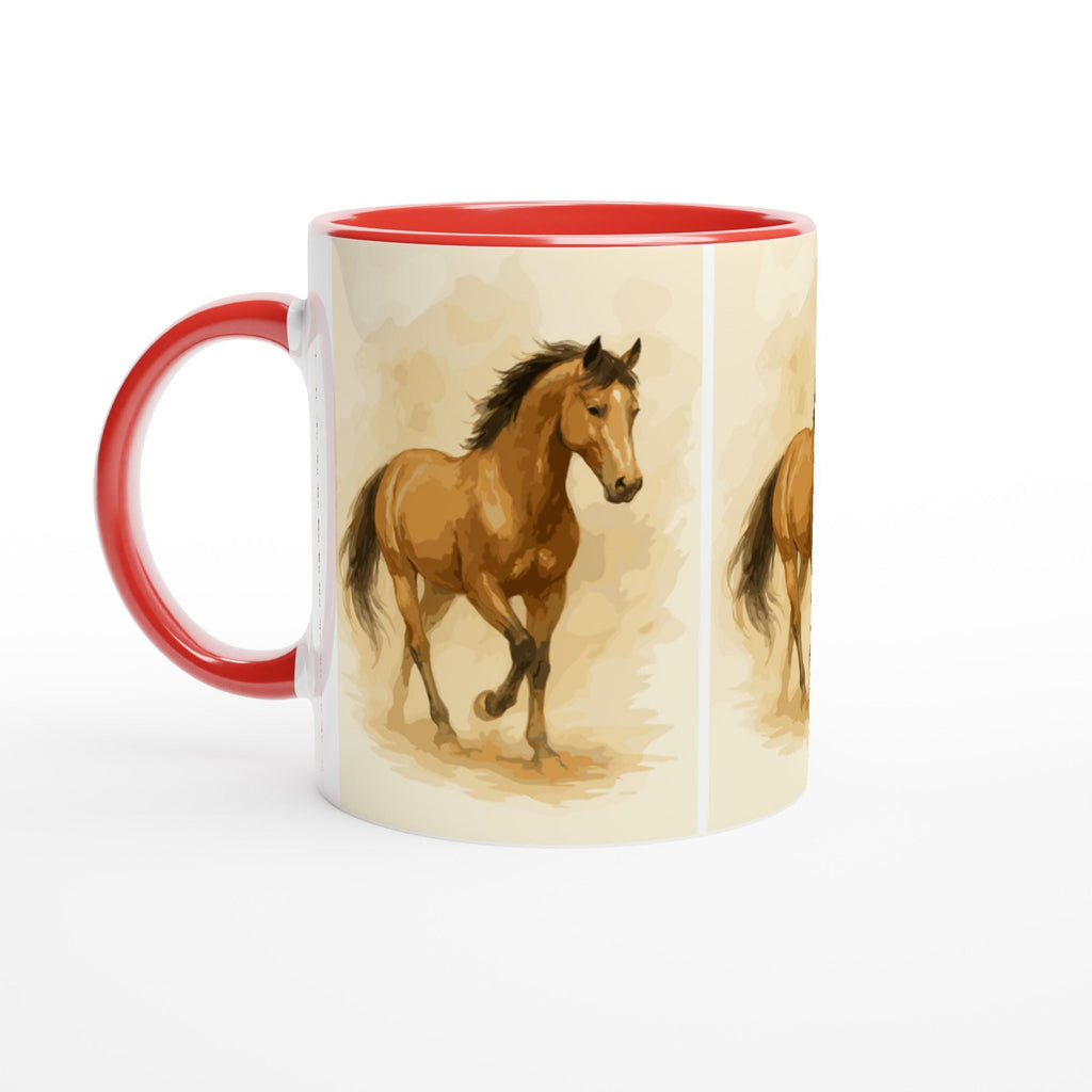 Pferde Aquarell Tasse – 3-fach Rundum Motiv | 11oz Keramiktasse mit elegantem Pferde-Design | Geschenk für Reiterinnen & Pferdefans