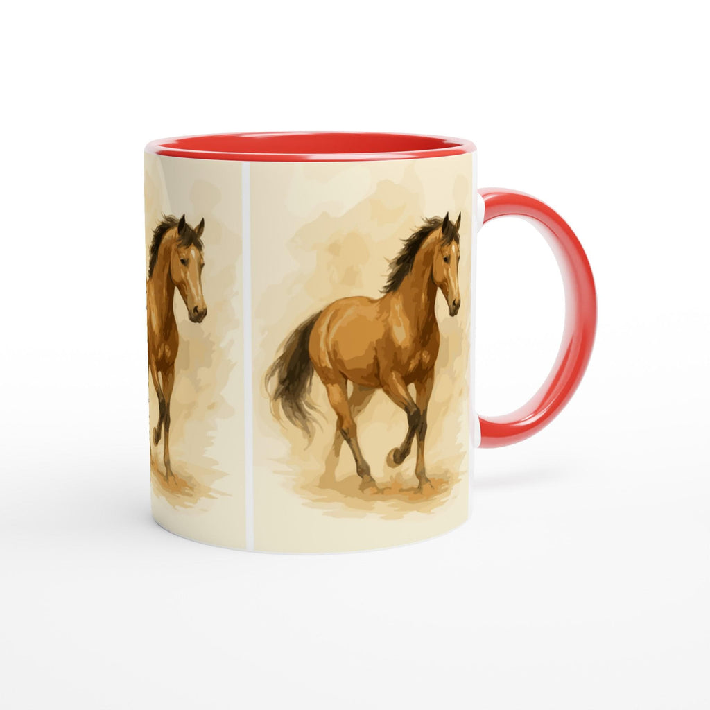 Pferde Aquarell Tasse – 3-fach Rundum Motiv | 11oz Keramiktasse mit elegantem Pferde-Design | Geschenk für Reiterinnen & Pferdefans