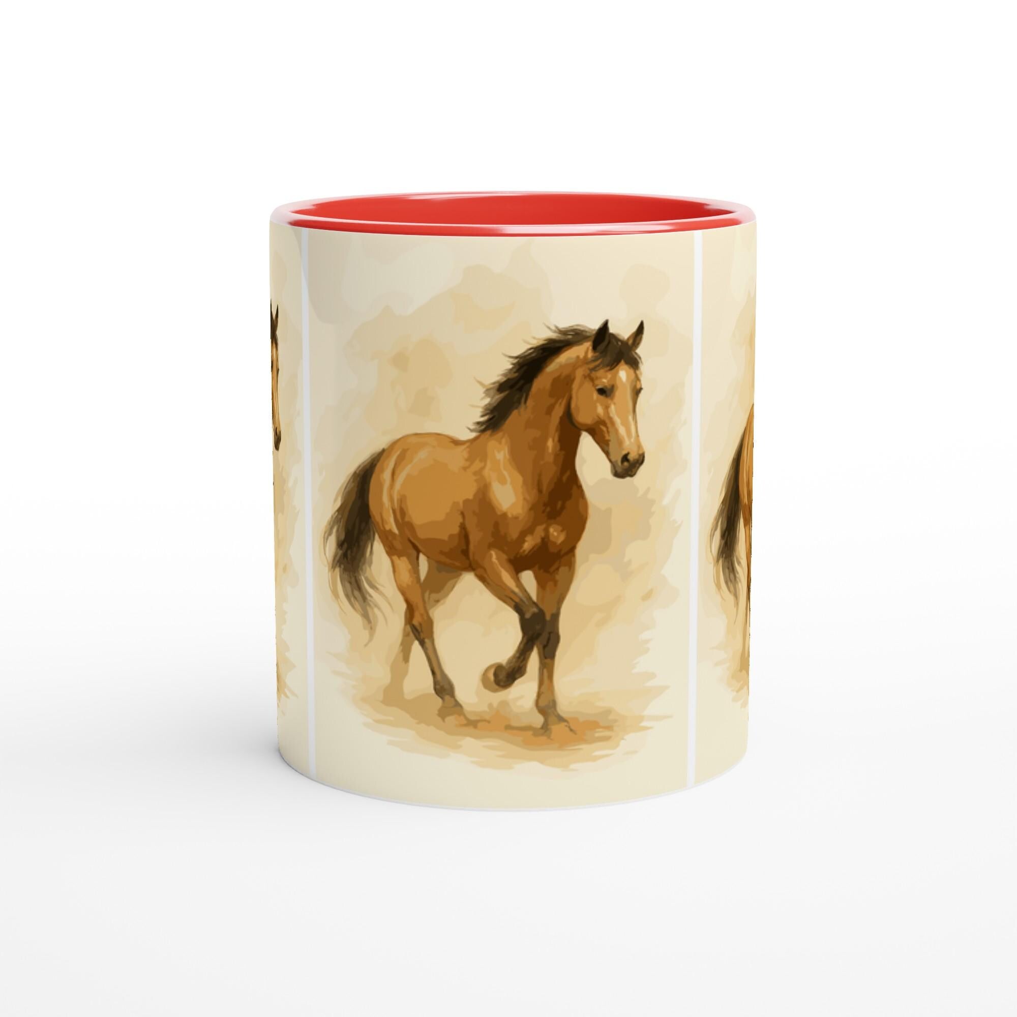 Pferde Aquarell Tasse – 3-fach Rundum Motiv | 11oz Keramiktasse mit elegantem Pferde-Design | Geschenk für Reiterinnen & Pferdefans