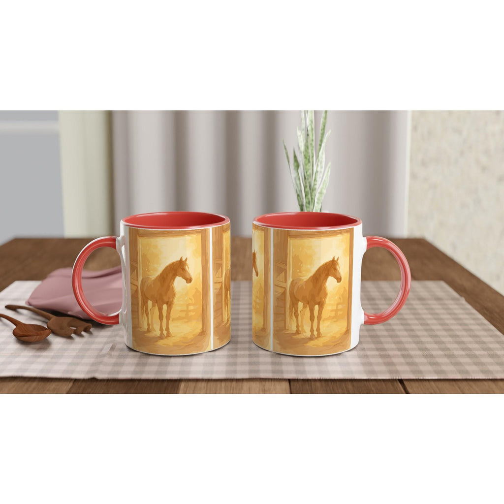 Pferde Tasse – Goldenes Stallmotiv | Warmes Pferdekunst-Design | Geschenk für Reiter & Pferdeliebhaber | Horse Mug with Stable Scene