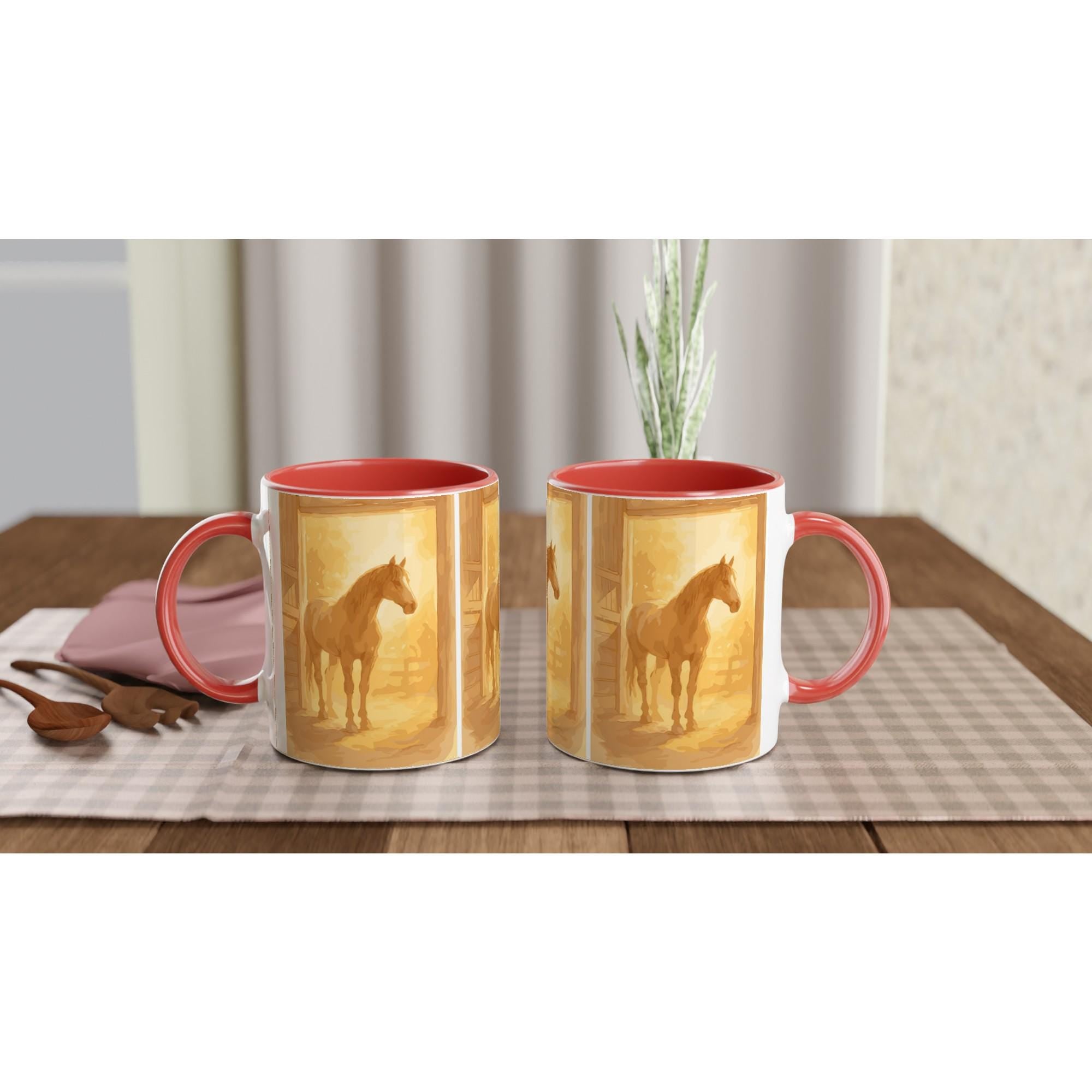 Pferde Tasse – Goldenes Stallmotiv | Warmes Pferdekunst-Design | Geschenk für Reiter & Pferdeliebhaber | Horse Mug with Stable Scene