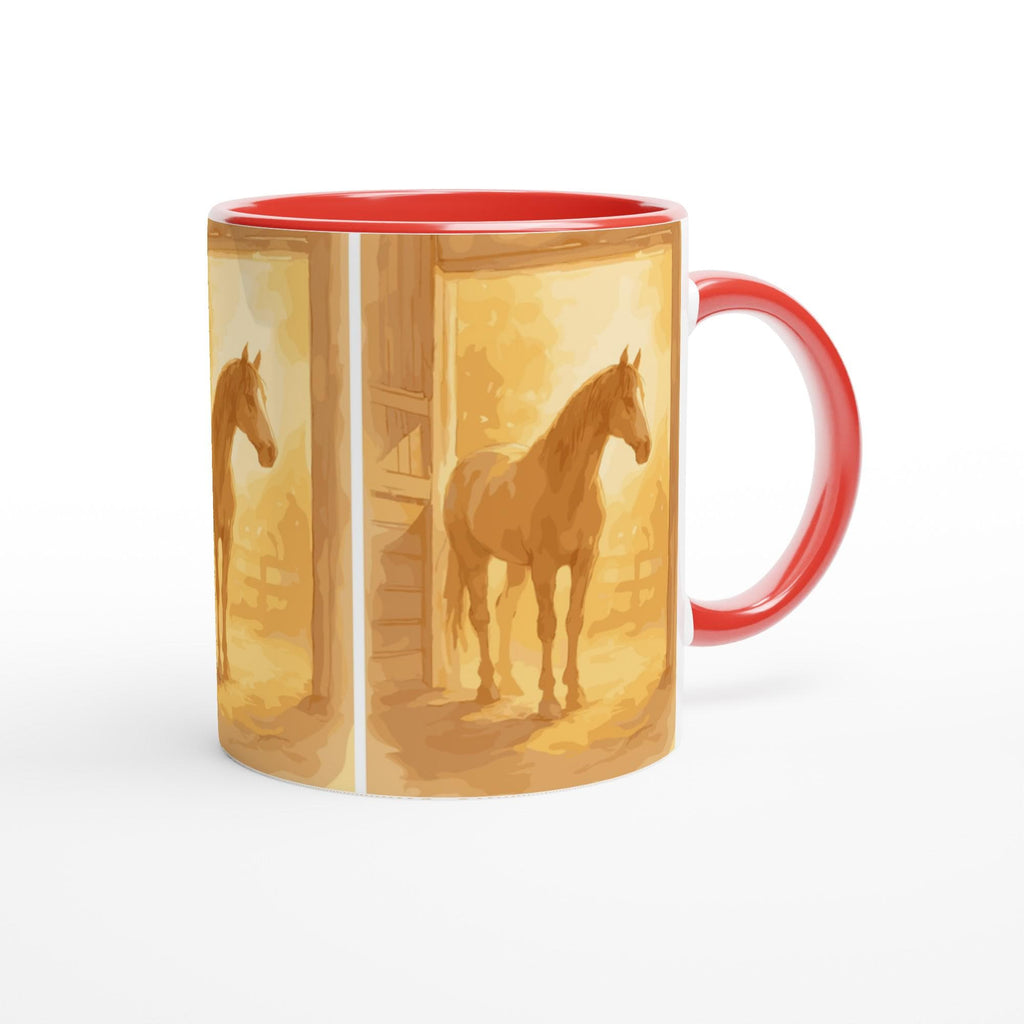 Pferde Tasse – Goldenes Stallmotiv | Warmes Pferdekunst-Design | Geschenk für Reiter & Pferdeliebhaber | Horse Mug with Stable Scene